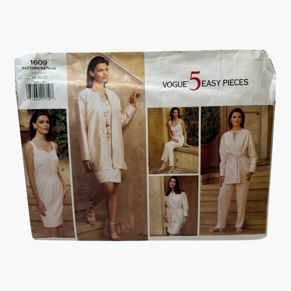 Vogue 5 Easy Pieces Pattern #1609 FF Uncut Dress Cami Jacket Pants Size 18-20-22